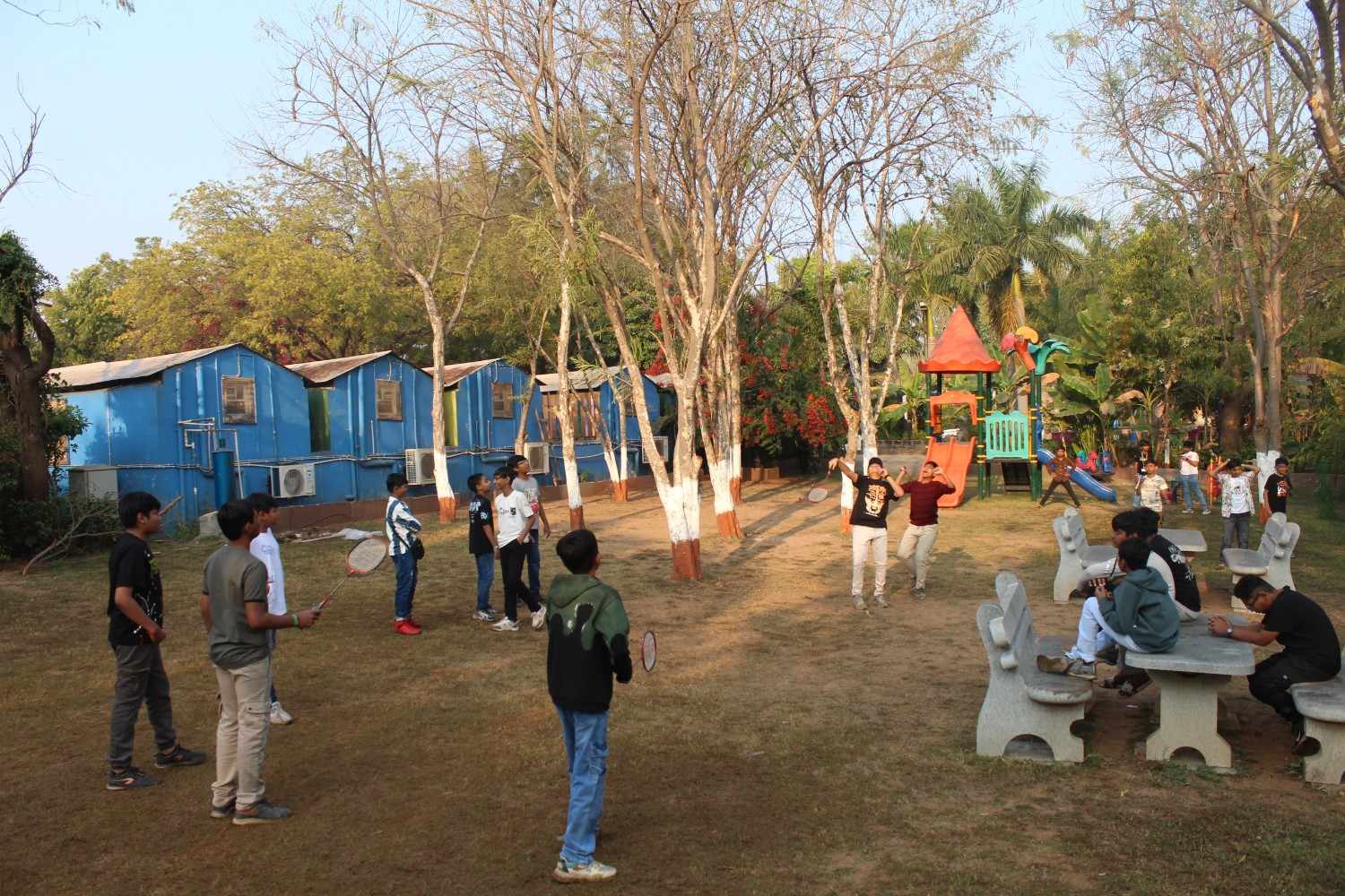Students playing badminton