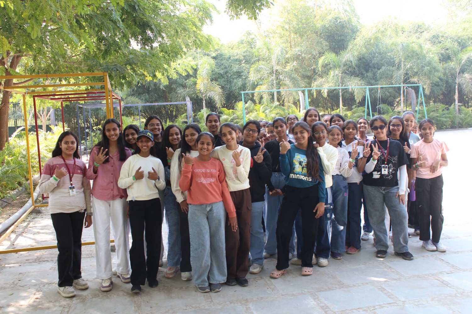 Large group photo of Tripada School students outdoors